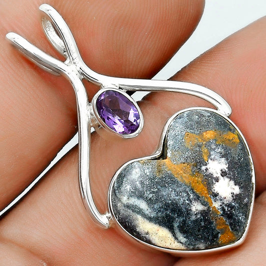 Heart Indian Blanket Jasper & Amethyst Pendant P-1038 SDP123954