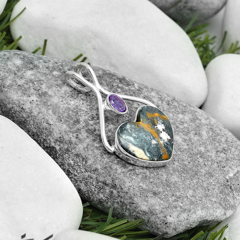 Heart Indian Blanket Jasper & Amethyst Pendant P-1038 SDP123954