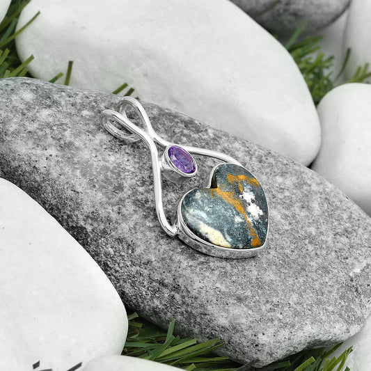Heart Indian Blanket Jasper & Amethyst Pendant P-1038 SDP123954