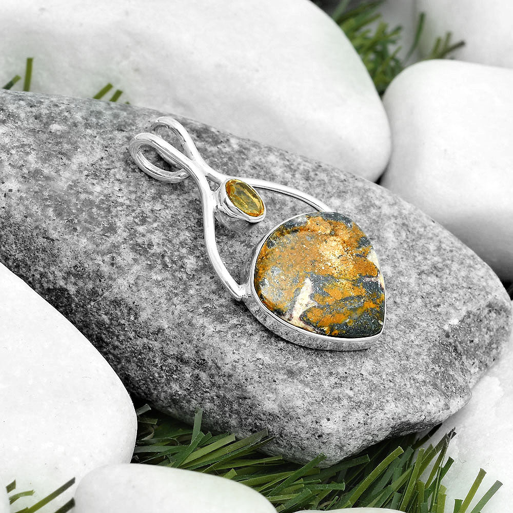 Natural Indian Blanket Jasper & Citrine Pendant P-1038 SDP123957