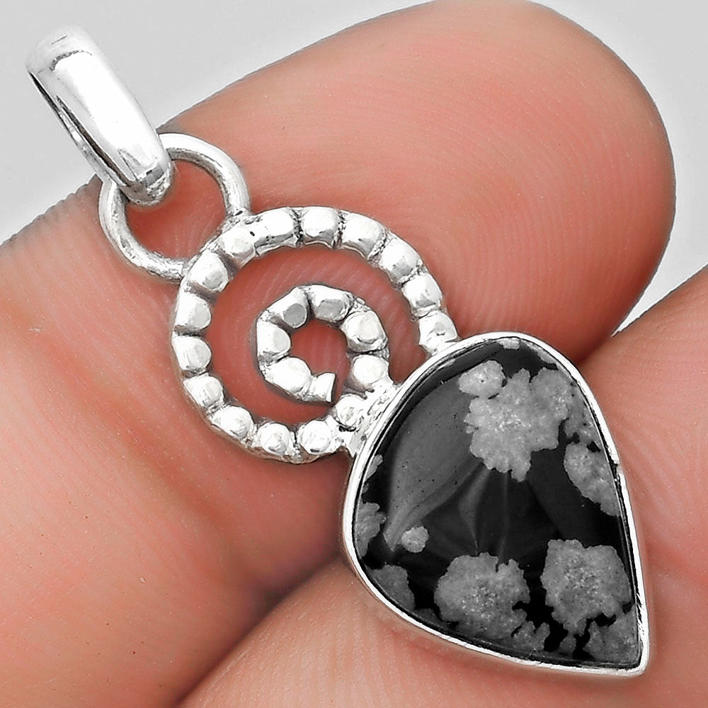 Spiral - Natural Snow Flake Obsidian Pendant P-1650 SDP124089