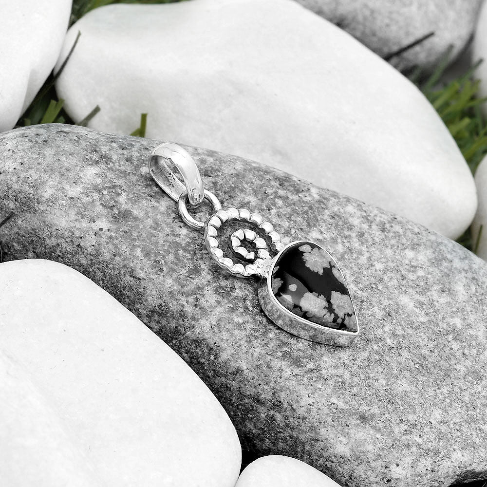 Spiral - Natural Snow Flake Obsidian Pendant P-1650 SDP124089