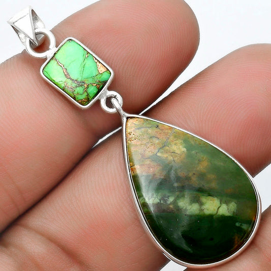 Chrome Chalcedony & Copper Green Turquoise Pendant P-1098 SDP124167