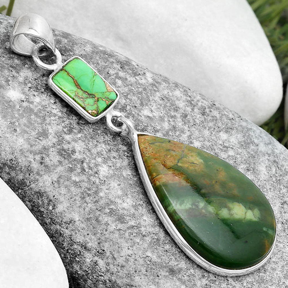 Chrome Chalcedony & Copper Green Turquoise Pendant P-1098 SDP124167