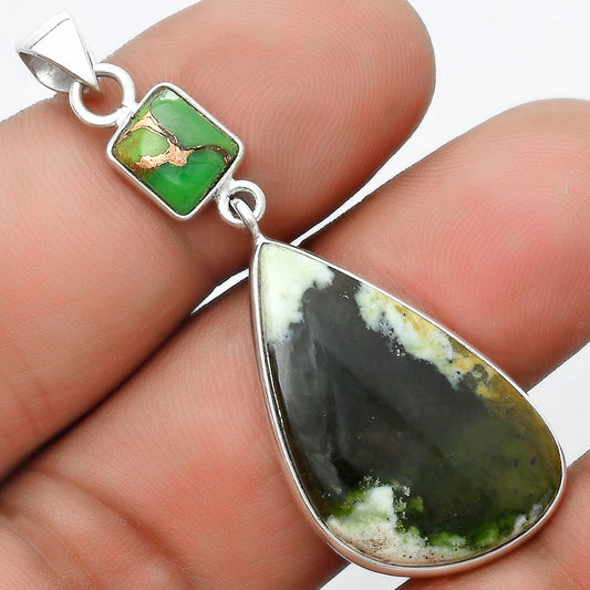 Chrome Chalcedony & Copper Green Turquoise Pendant P-1098 SDP124188