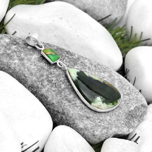 Chrome Chalcedony & Copper Green Turquoise Pendant P-1098 SDP124188