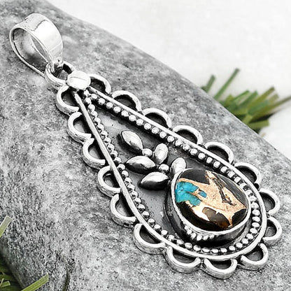 Natural Shell In Black Blue Turquoise Pendant P-1033 SDP125241