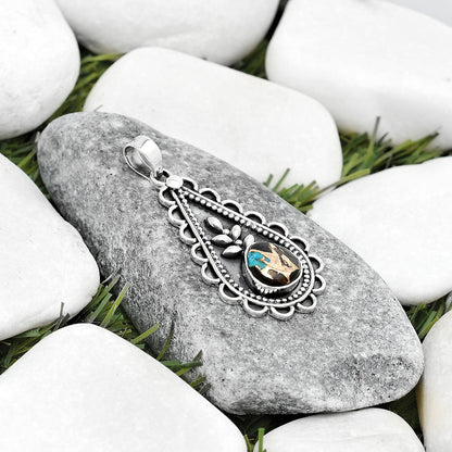 Natural Shell In Black Blue Turquoise Pendant P-1033 SDP125241