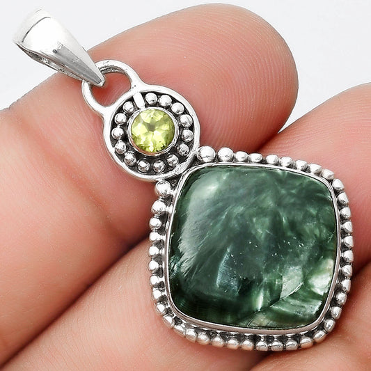 Natural Russian Seraphinite & Peridot Pendant P-1500 SDP125340