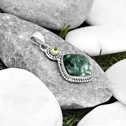 Natural Russian Seraphinite & Peridot Pendant P-1500 SDP125340