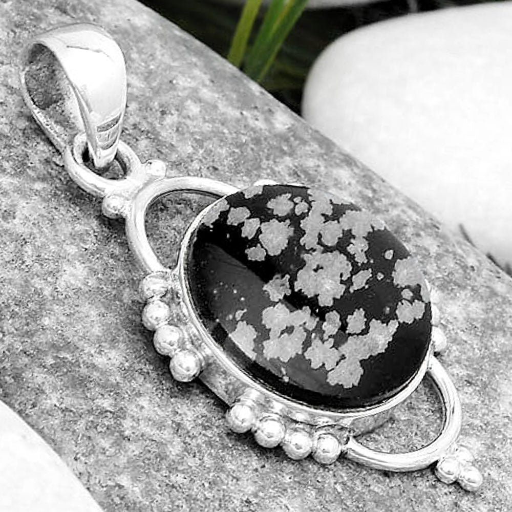 Natural Snow Flake Obsidian Pendant P-1639 SDP125352