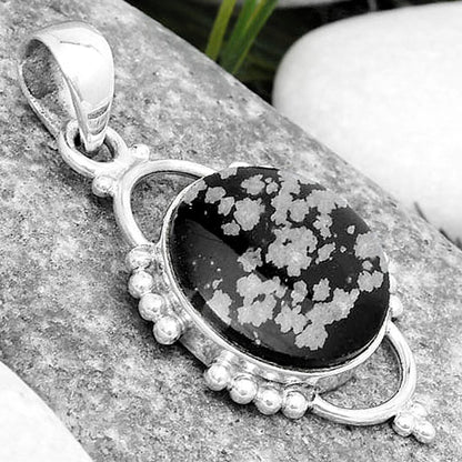 Natural Snow Flake Obsidian Pendant P-1639 SDP125352