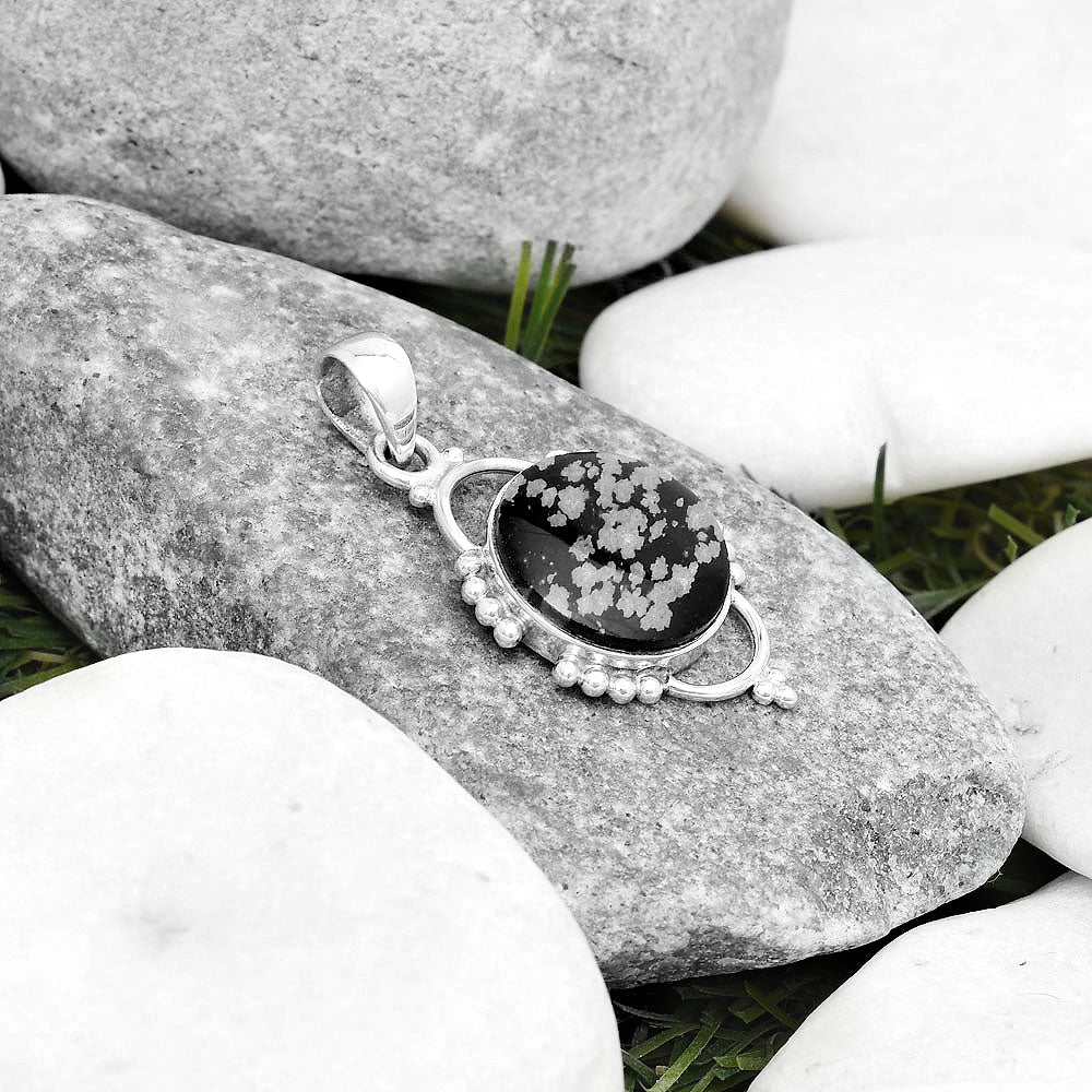 Natural Snow Flake Obsidian Pendant P-1639 SDP125352