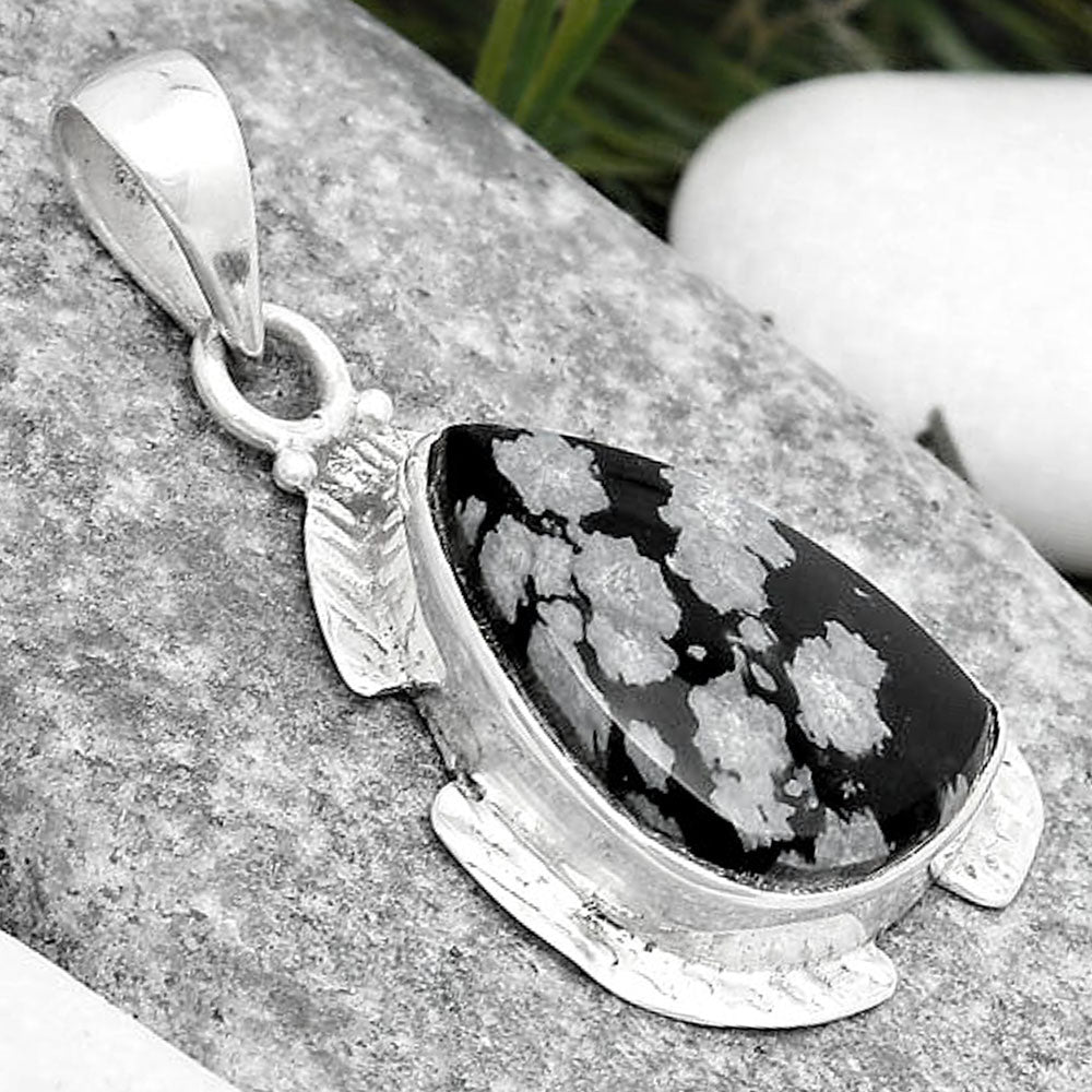 Natural Snow Flake Obsidian Pendant P-1705 SDP125371