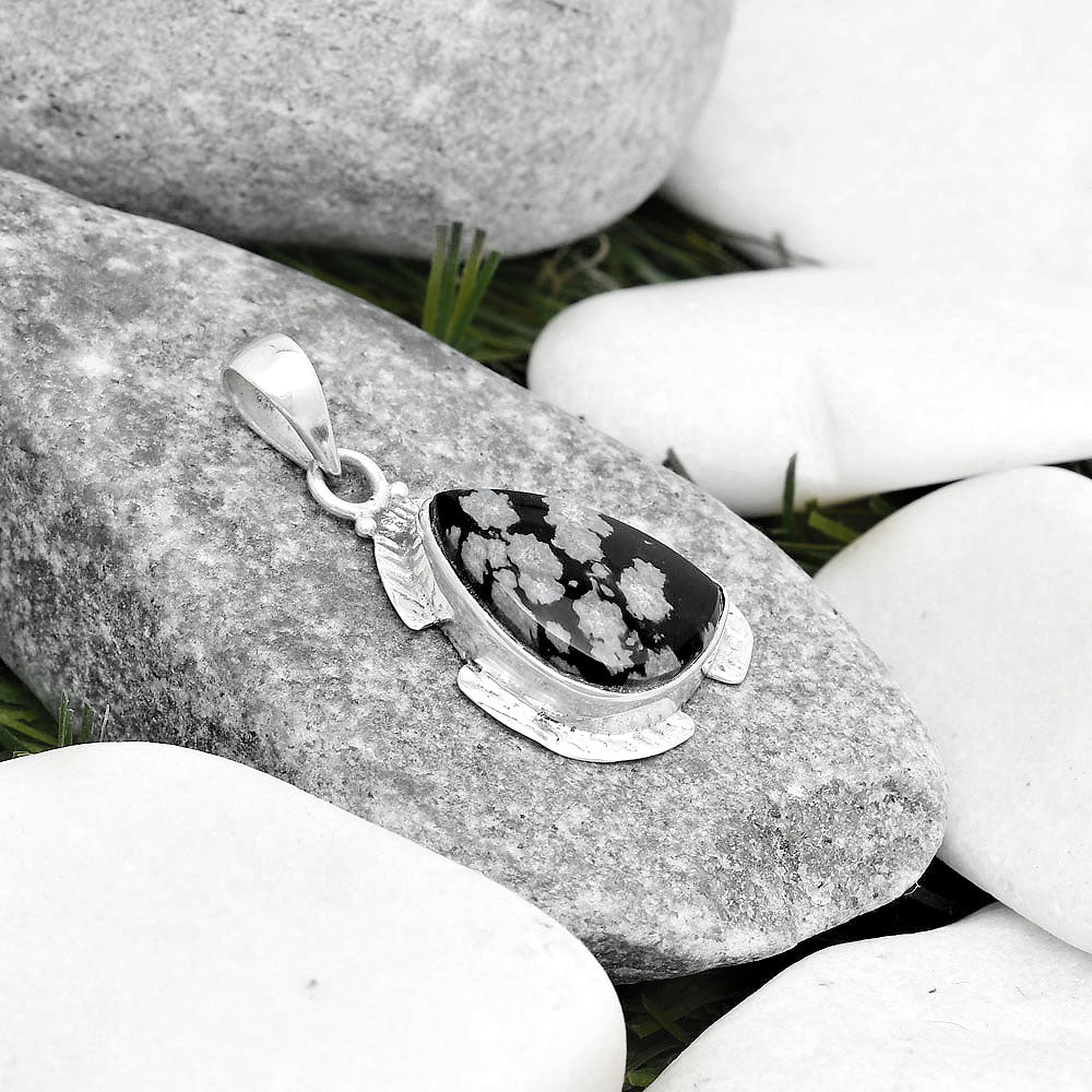 Natural Snow Flake Obsidian Pendant P-1705 SDP125371