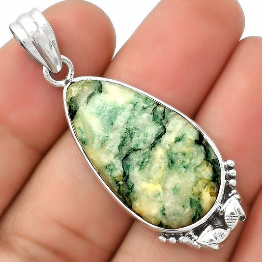 Natural Tree Weed Moss Agate - India Pendant P-1102 SDP125420