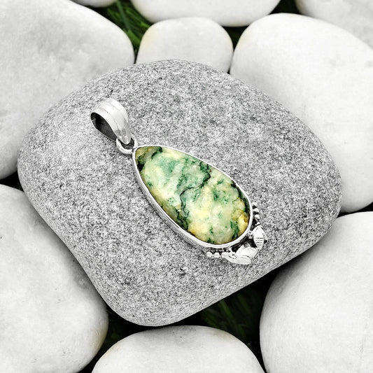 Natural Tree Weed Moss Agate - India Pendant P-1102 SDP125420
