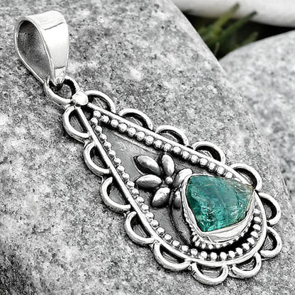 Natural Aqua Apatite Rough Madagascar Pendant P-1033 SDP125463