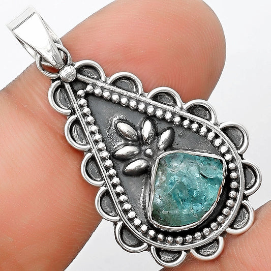 Natural Aqua Apatite Rough Madagascar Pendant P-1033 SDP125479