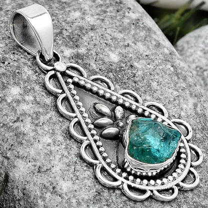 Natural Aqua Apatite Rough Madagascar Pendant P-1033 SDP125479