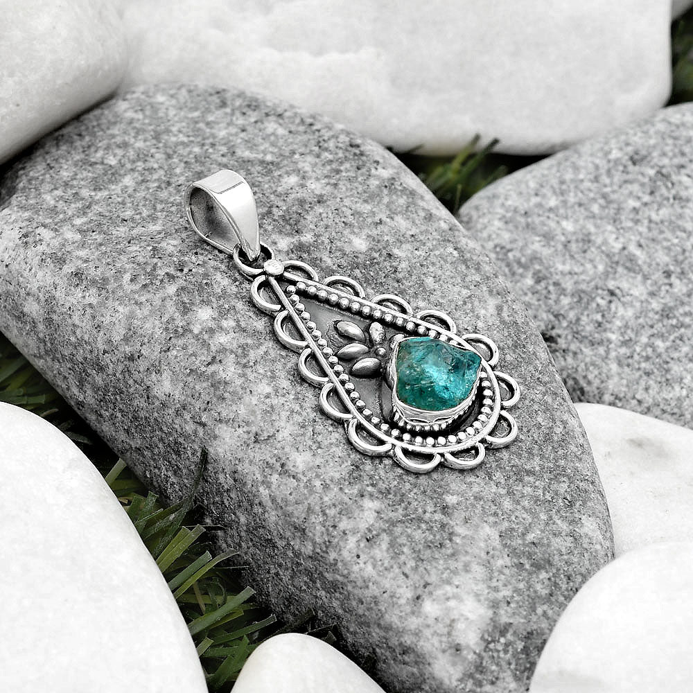 Natural Aqua Apatite Rough Madagascar Pendant P-1033 SDP125479