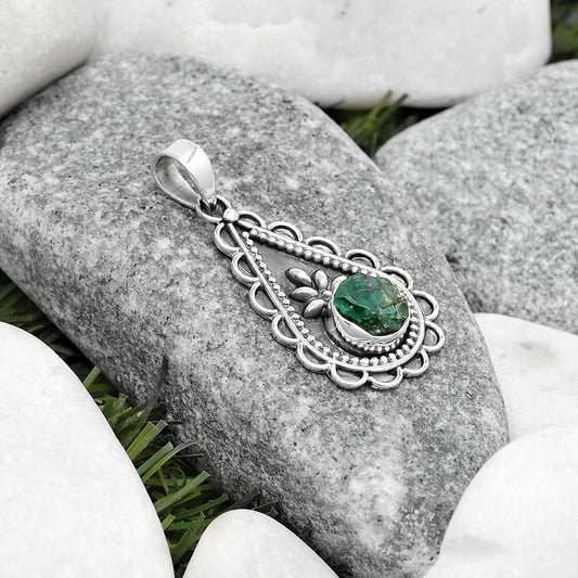 Natural Aqua Apatite Rough Madagascar Pendant P-1033 SDP125480