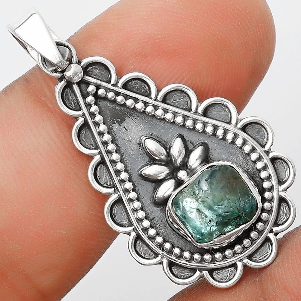 Natural Aqua Apatite Rough Madagascar Pendant P-1033 SDP125481