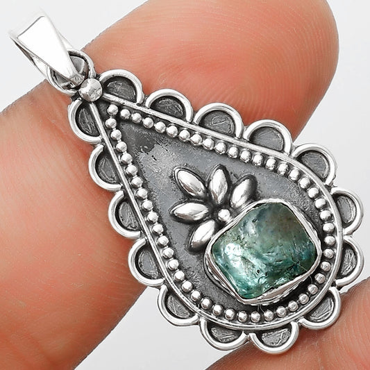 Natural Aqua Apatite Rough Madagascar Pendant P-1033 SDP125481