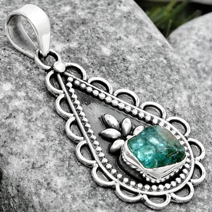 Natural Aqua Apatite Rough Madagascar Pendant P-1033 SDP125481