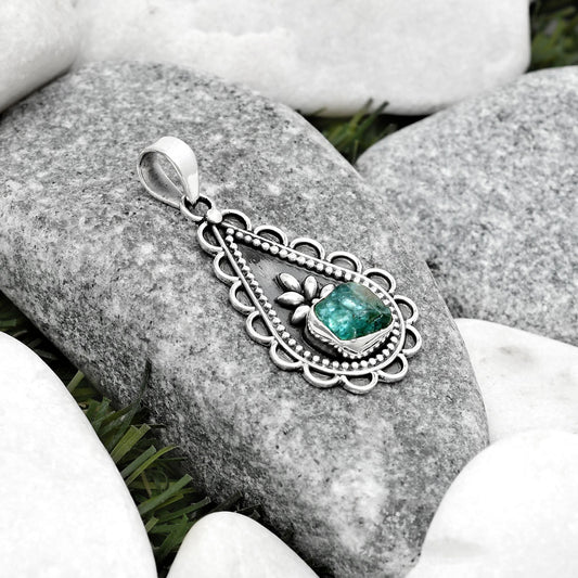 Natural Aqua Apatite Rough Madagascar Pendant P-1033 SDP125481