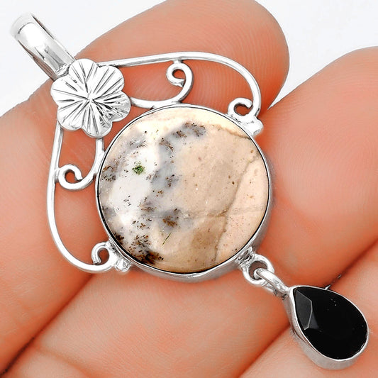 Russian Honey Dendrite Opal & Black Onyx Pendant P-1455 SDP125496