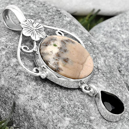 Russian Honey Dendrite Opal & Black Onyx Pendant P-1455 SDP125496