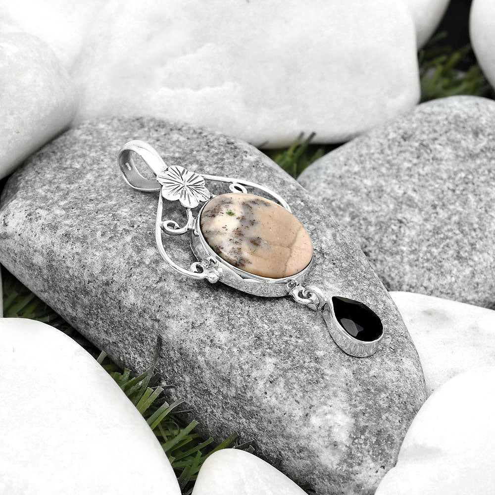 Russian Honey Dendrite Opal & Black Onyx Pendant P-1455 SDP125496