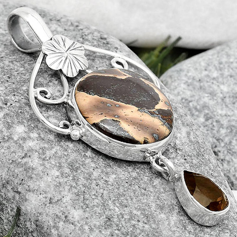 Natural Chocolate Jasper & Smoky Quartz Pendant P-1455 SDP125497