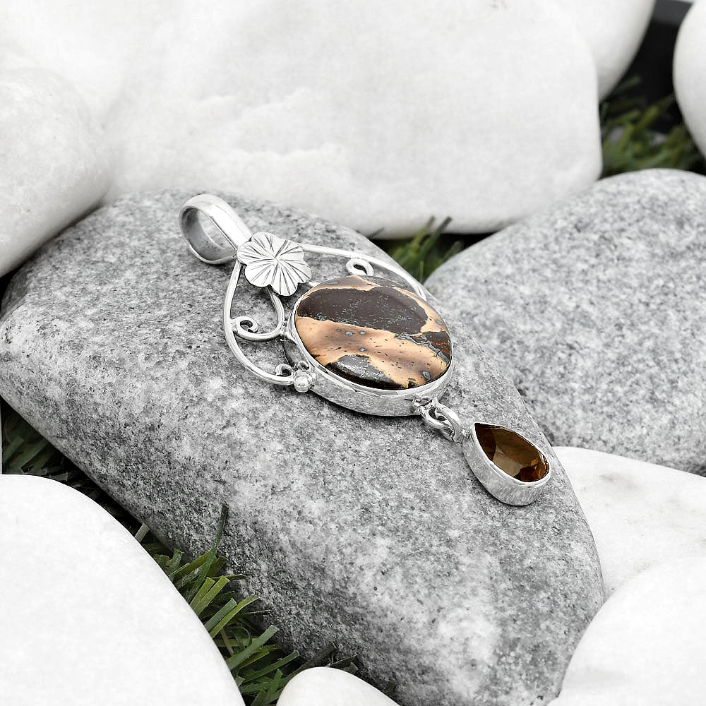 Natural Chocolate Jasper & Smoky Quartz Pendant P-1455 SDP125497