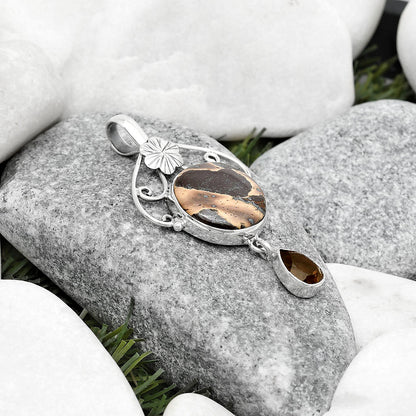 Natural Chocolate Jasper & Smoky Quartz Pendant P-1455 SDP125497