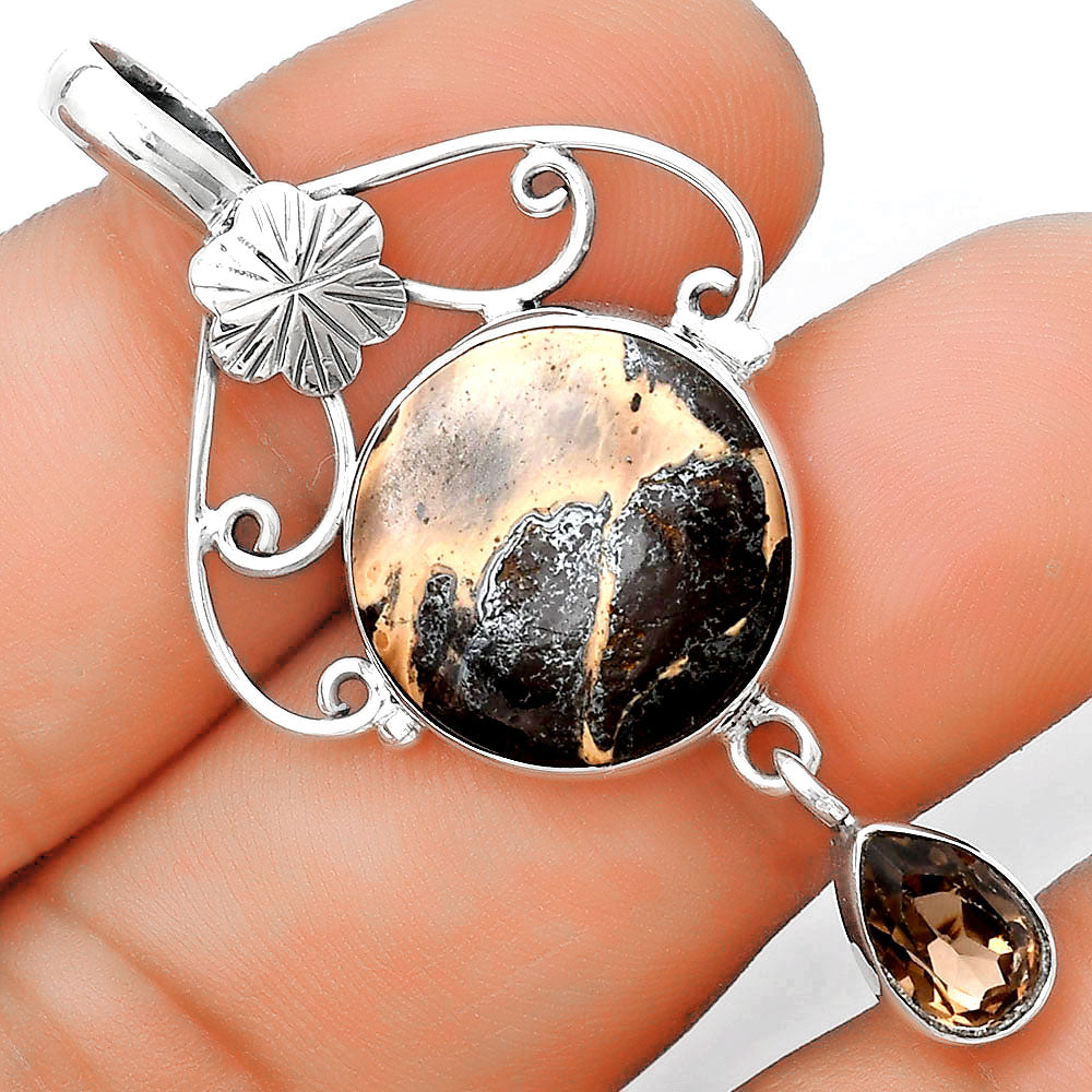 Natural Chocolate Jasper & Smoky Quartz Pendant P-1455 SDP125498