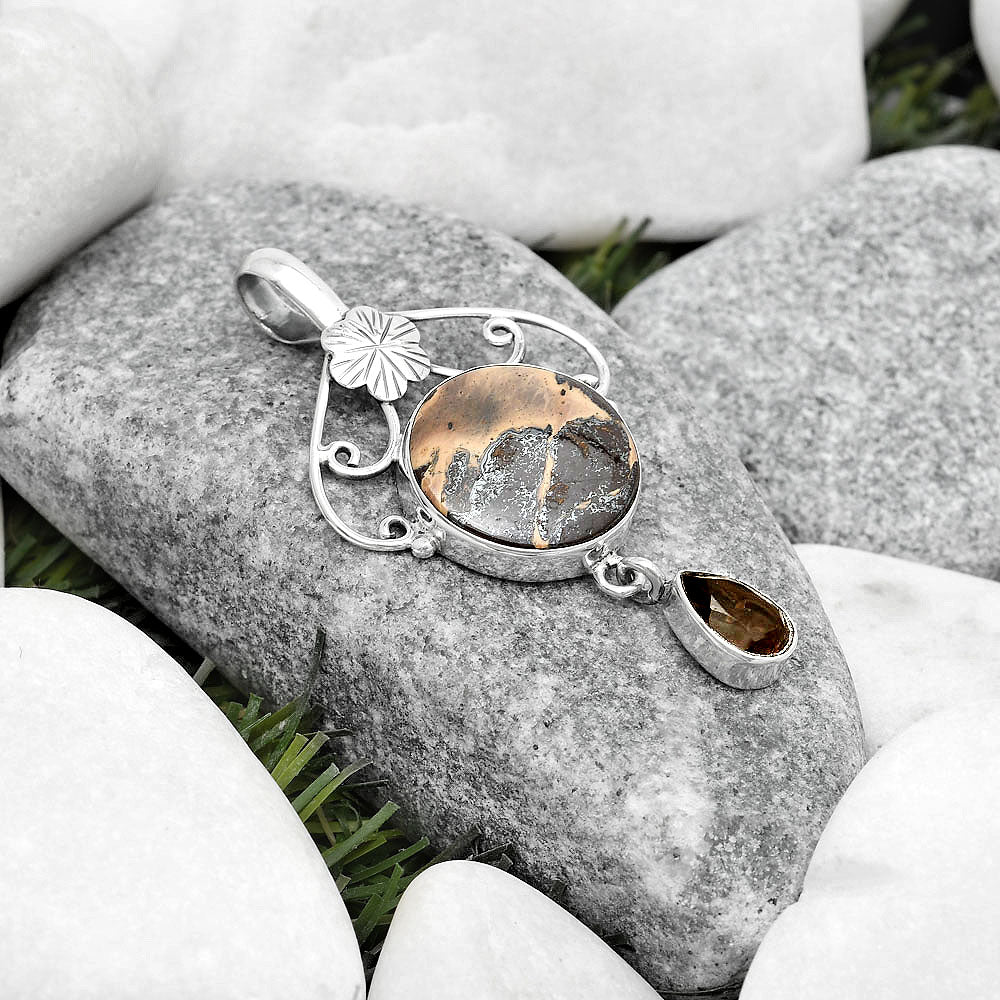 Natural Chocolate Jasper & Smoky Quartz Pendant P-1455 SDP125498