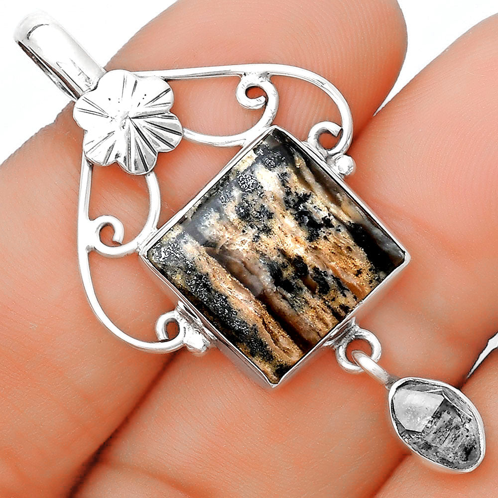 Russian Honey Dendrite Opal & Herkimer Diamond Pendant P-1455 SDP125500