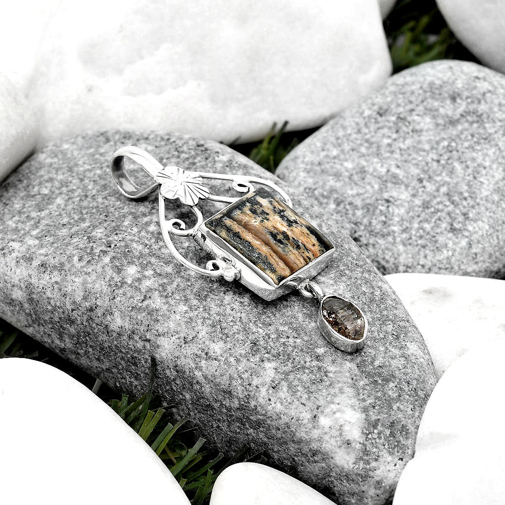 Russian Honey Dendrite Opal & Herkimer Diamond Pendant P-1455 SDP125500