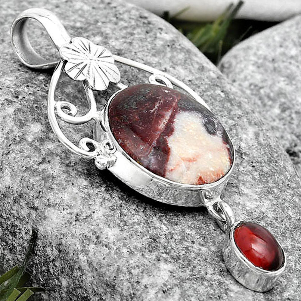 Natural Indian Blanket Jasper & Garnet Pendant P-1455 SDP125520