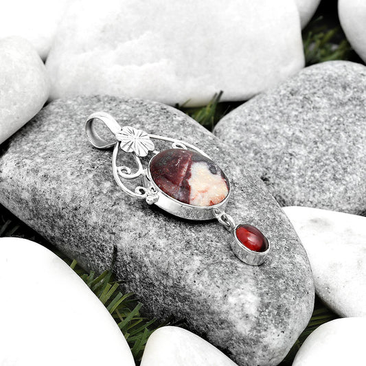 Natural Indian Blanket Jasper & Garnet Pendant P-1455 SDP125520