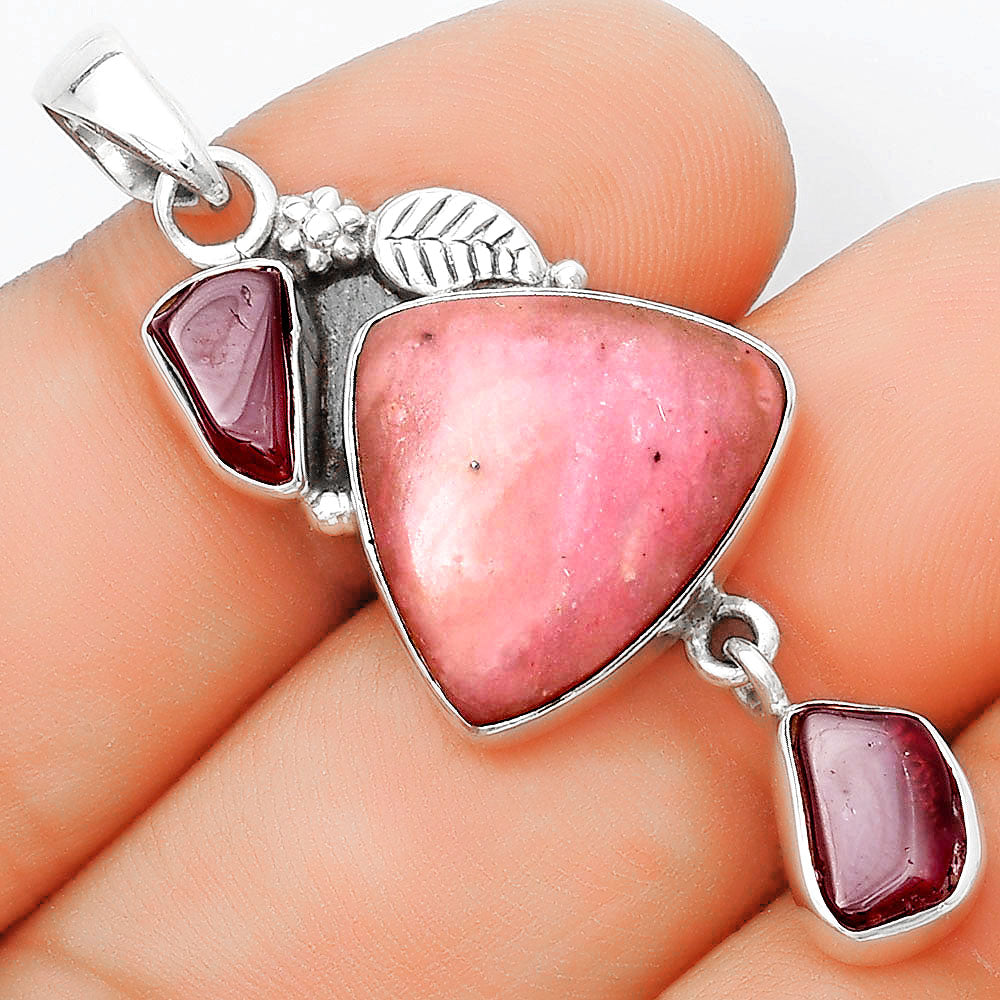 Natural Pink Tulip Quartz & Garnet Pendant P-1414 SDP125532
