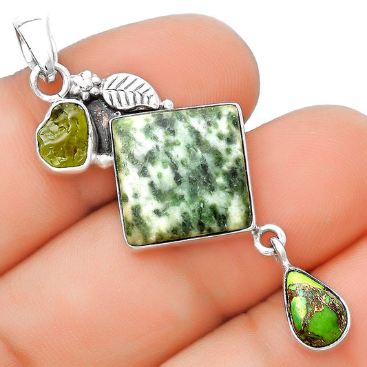 Dioptase, Copper Green Turquoise & Peridot Rough Pendant P-1414 SDP125536