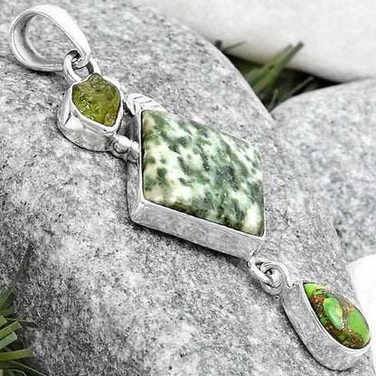 Dioptase, Copper Green Turquoise & Peridot Rough Pendant P-1414 SDP125536