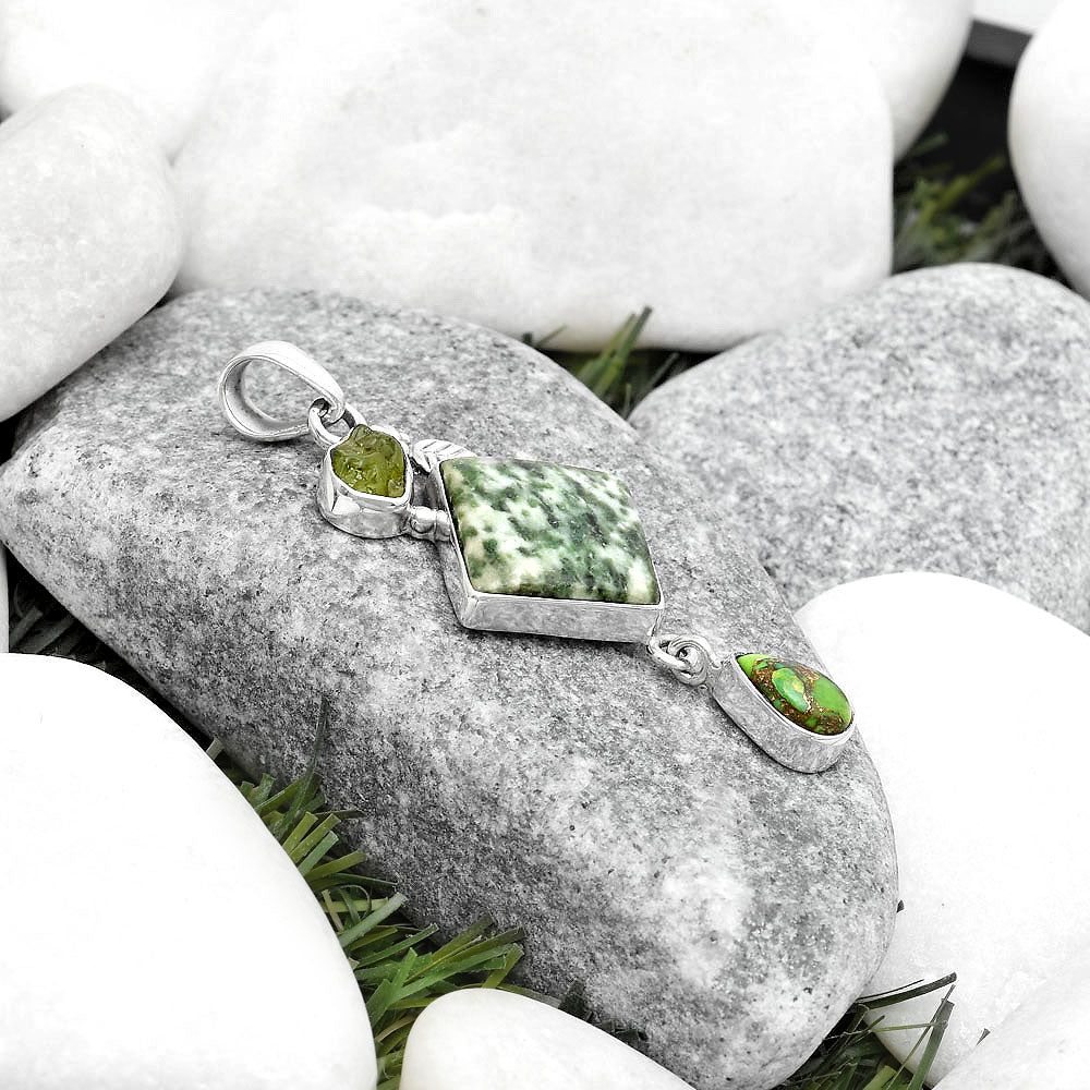 Dioptase, Copper Green Turquoise & Peridot Rough Pendant P-1414 SDP125536