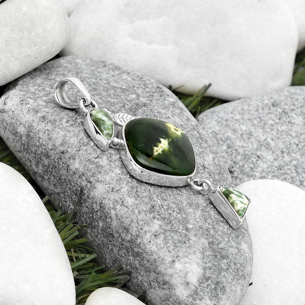 Natural Chrome Chalcedony & Dioptase Pendant P-1414 SDP125540