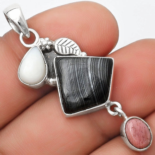 Black Malachite, White Opal & Pink Tulip Quartz Pendant P-1414 SDP125542