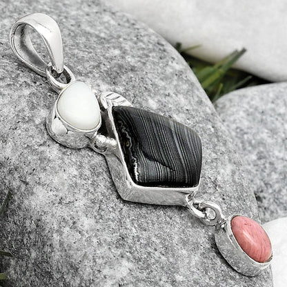 Black Malachite, White Opal & Pink Tulip Quartz Pendant P-1414 SDP125542