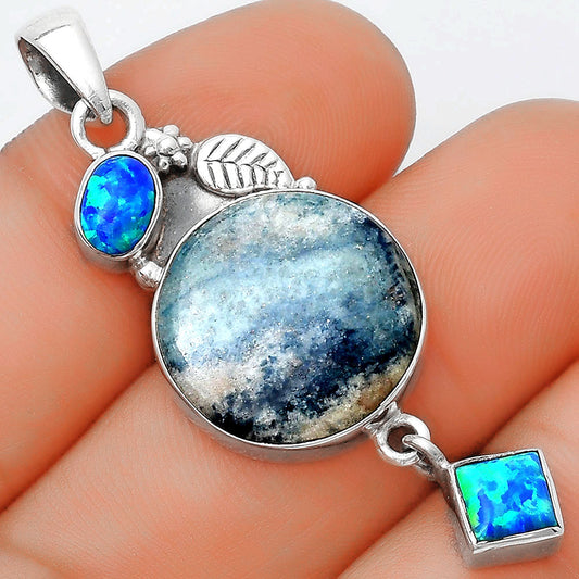 Blue Scheelite - Turkey & Fire Opal Pendant P-1414 SDP125549